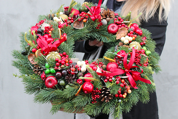 Christmas Decor, wianek / stroik świąteczny z lampkami, śr.48cm