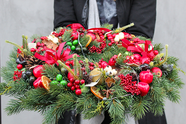 Christmas Decor, wianek / stroik świąteczny z lampkami, śr.48cm