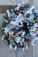 Błękitne Saneczki, świąteczny wianek, śr.26cm