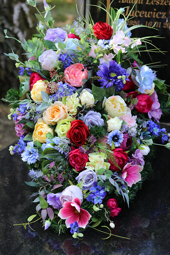 kompozycja / wiązanka nagrobna, Kolorowe Reminescencje, dł.90cm 