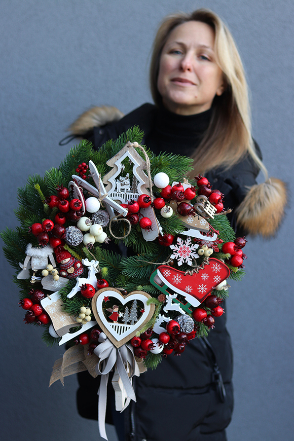 uroczy wianek / stroik dekoracyjny Christmas with tenDOM z Sercem, śr.40cm