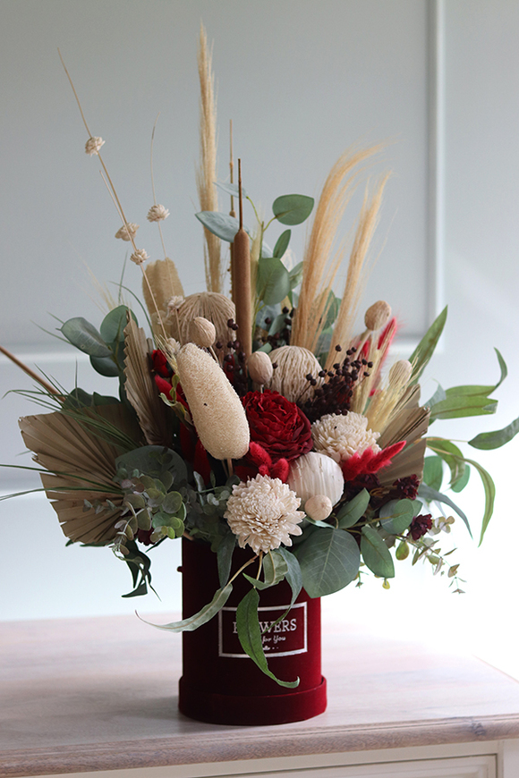 flowerbox welurowy z suszem, Marttimo Bordo Velvet, wys.66cm  