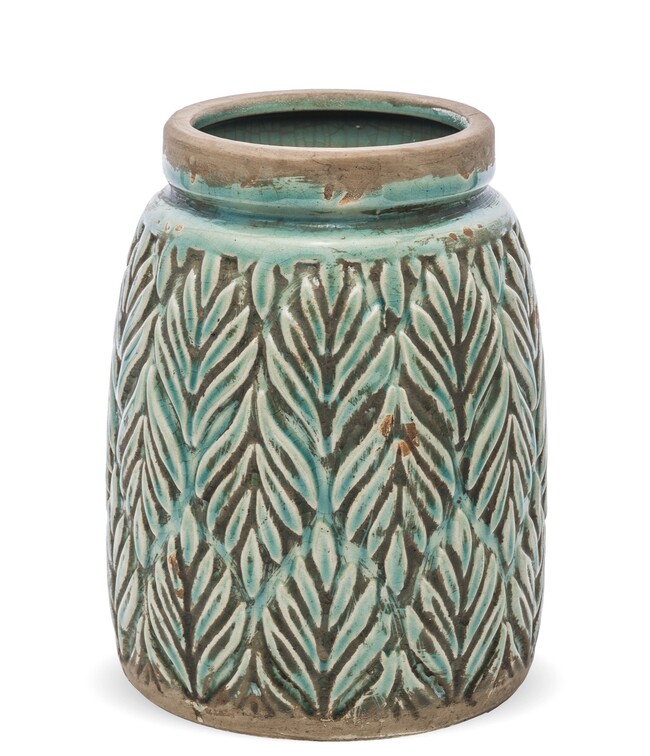 Dalmine, ceramiczny wazon z motywem liści, wys.20x15x15cm