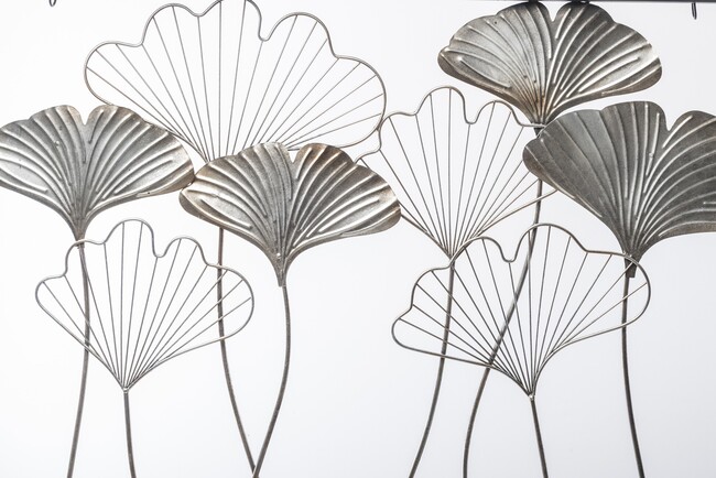 Ginko Glamour, srebrny decor ścienny z miłorzębem, wym.70x100x2.5cm