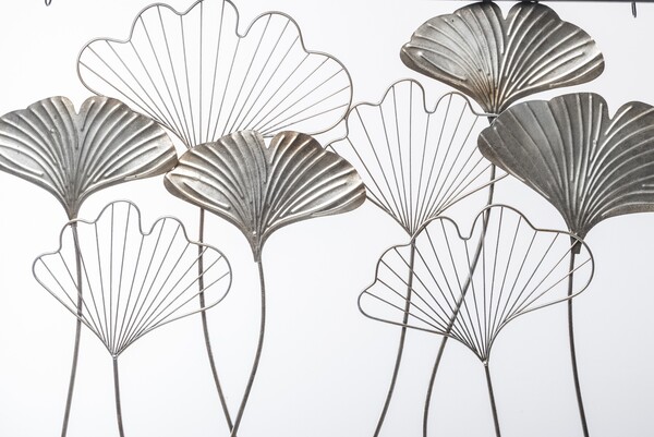 Ginko Glamour, srebrny decor ścienny z miłorzębem, wym.70x100x2.5cm
