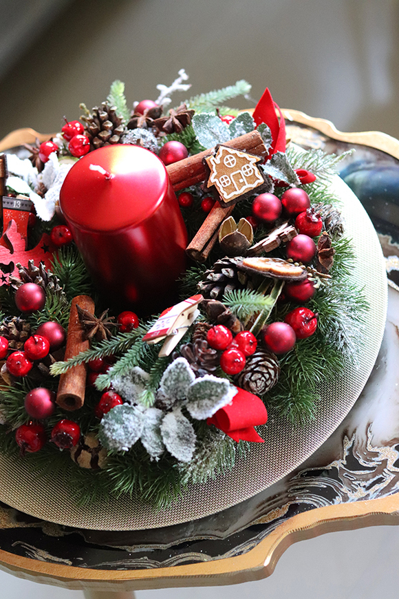 stroik świąteczny, Czerwona Rezydencja Premium, wys.13cm 