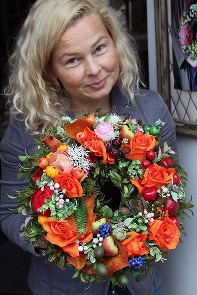 jesienny pomarańczowy wianek na drzwi Sentena, śr.32m 