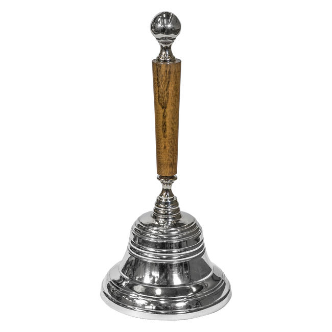 dzwonek aluminiowy z drewniana rączką 12x26x12cm