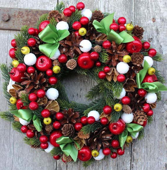 Familijny, świąteczny wianek / dekoracja, śr.27 cm