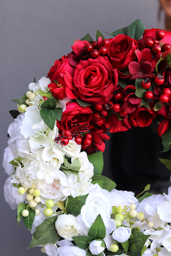 Biel&Czerwień Polonia, bogaty wianek patriotyczny stroik nagrobny, śr.41cm