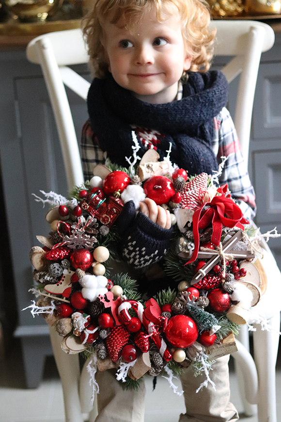 dekoracja zimowa wianek Świąteczny Przepych, śr.34cm