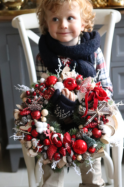 dekoracja zimowa wianek Świąteczny Przepych, śr.34cm