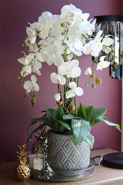 Grigio Moderno, sztuczny storczyk w ceramicznej donicy ze złoceniami, wys.79cm