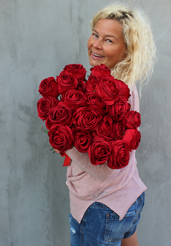 bukiet 25 sztucznych czerwonych róż, duży, Lenna, dł. 60cm