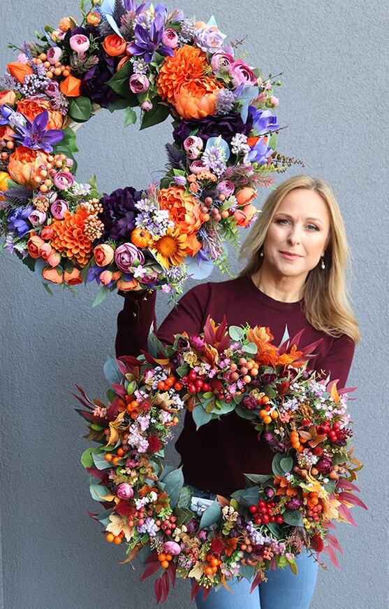 atrakcyjny kwiatowy wianek, Jesienna Muzyka, śr.44cm 