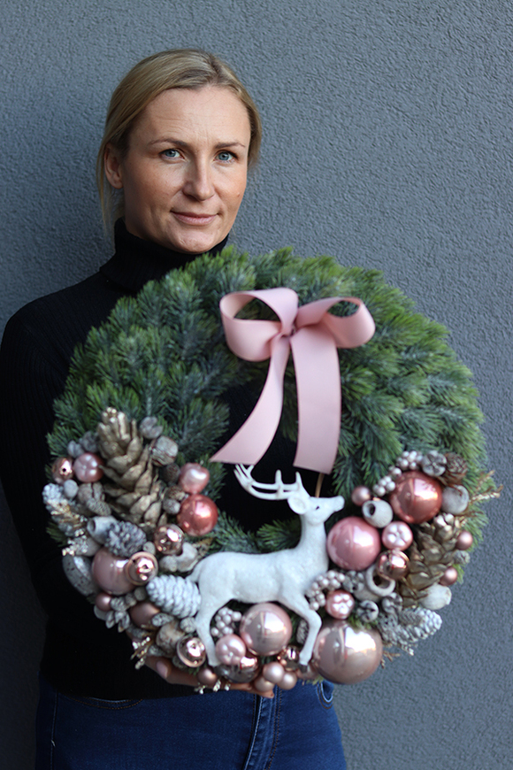 świąteczny wianek, Biały Jeleń, śr. 40cm