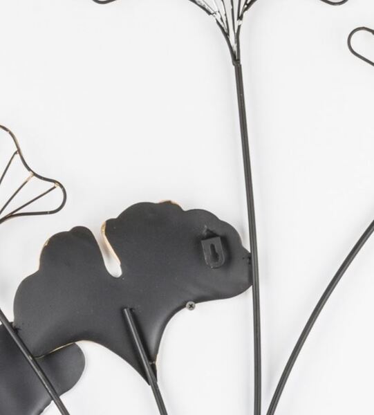 Ginko Glamour A, złoty decor ścienny z miłorzębem, wym.77x38x2cm