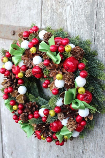 Familijny, świąteczny wianek / dekoracja, śr.27 cm