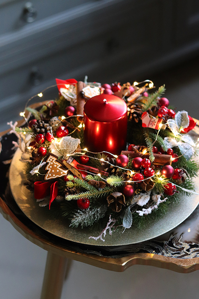 stroik świąteczny, Czerwona Rezydencja Premium, wys.13cm 