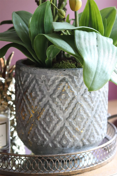 Grigio Moderno, sztuczny storczyk w ceramicznej donicy ze złoceniami, wys.79cm