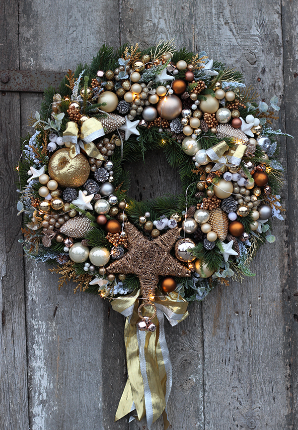 Christmas Tree, świąteczny wianek na drzwi z gwiazdą, śr 50cm  