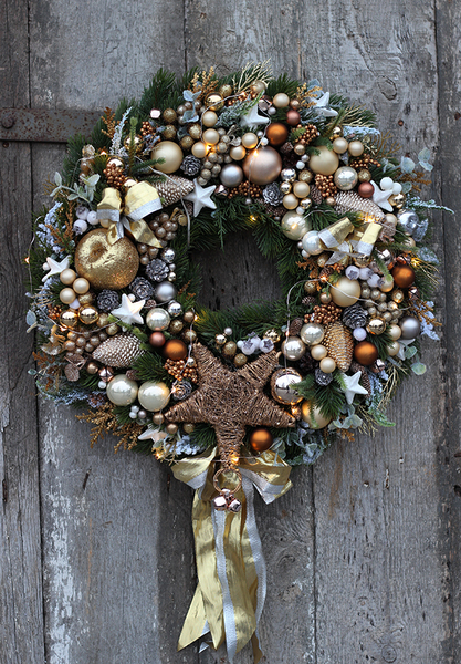 Christmas Tree, świąteczny wianek na drzwi z gwiazdą, śr 50cm  