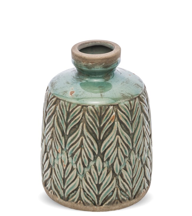 Dalmine I, ceramiczny wazon z motywem liści, wys.20x15x15cm