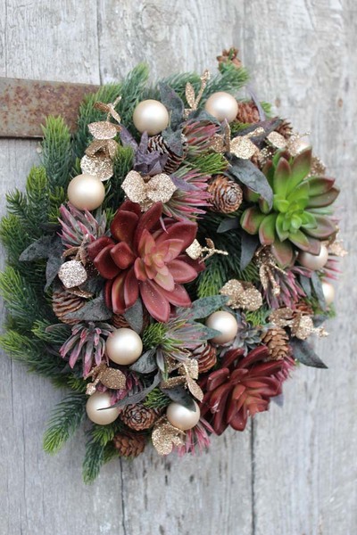 dekoracja świąteczna / wianek na drzwi Sukulenty Zimowe, śr.28cm