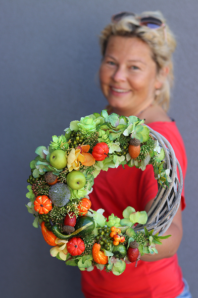 asymetryczny jesienny wianek, Pomarańczowy, śr.25cm  