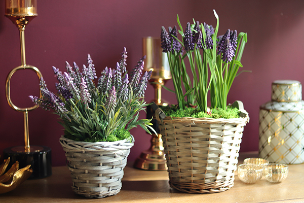 Koszyczek Wrzośców, dekoracja ze sztucznych roślin, wys.30cm