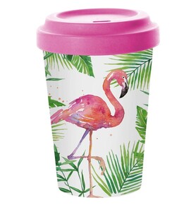 OD RĘKI kubek podróżny bambusowy z pokrywką, Monstera Flaming, poj.400ml