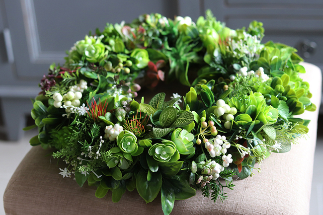 efektowny zielony wianek stroik dekoracyjny Zioła 2, Leaves, śr.40cm