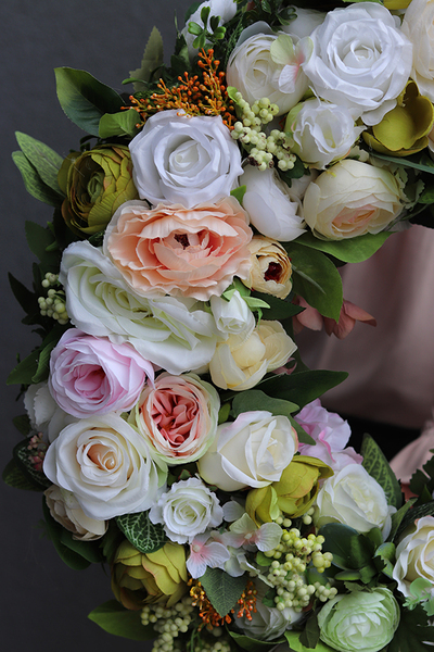 Pałacowy, dekoracyjny kwiatowy wianek na drzwi, śr.50cm