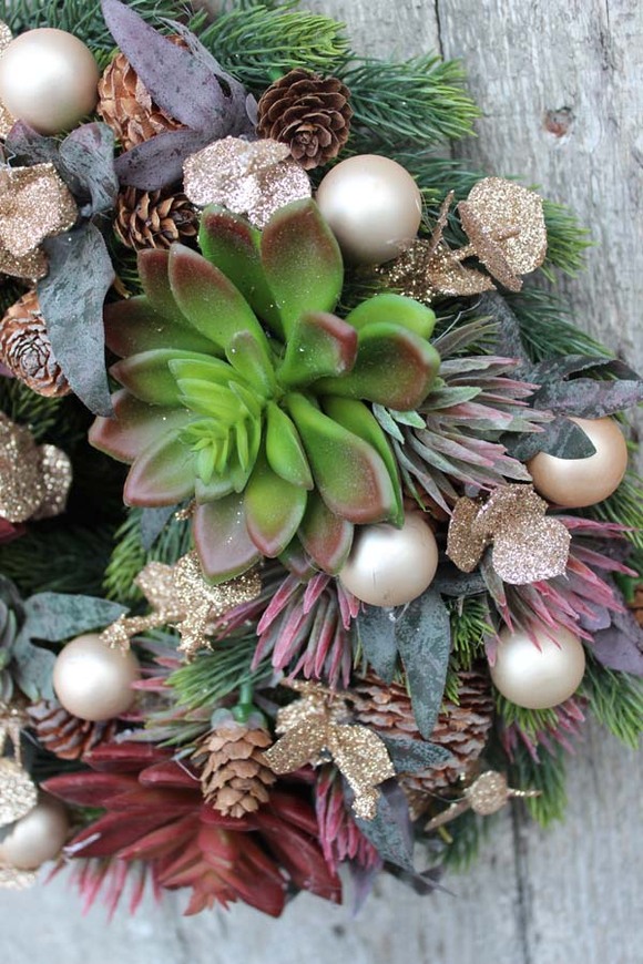 dekoracja świąteczna / wianek na drzwi Sukulenty Zimowe, śr.28cm