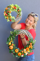 asymetryczny jesienny wianek, Pomarańczowy, śr.25cm  