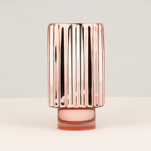 OD RĘKI Morlano Glamour, elegancki szklany wazon, różowe złoto, wys.30cm