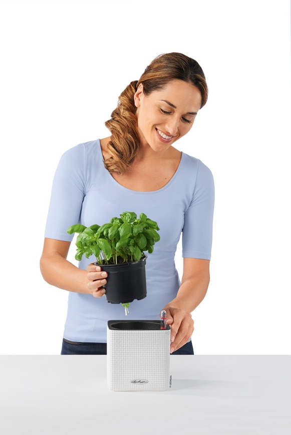 Cube, elegancka donica z nawadnianiem, szara, wym.14x14cm