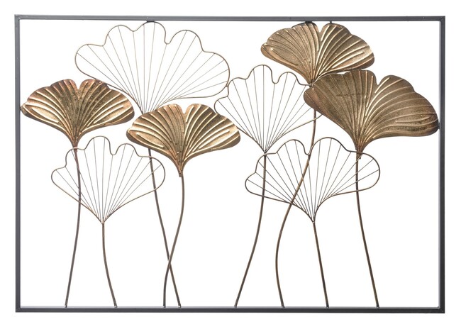 Ginko Glamour, złoty decor ścienny z miłorzębem, wym.70x100x2.5cm