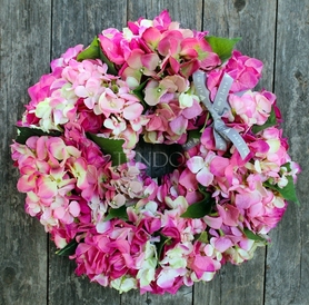 Różowa Hortensja wianek na drzwi, śr.40cm 