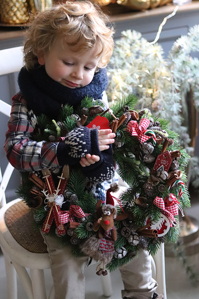 bożonarodzeniowa dekoracja / wianek Małego Narciarza, śr.38cm