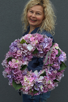 Fioletowe Hortensje, gęsty wianek na drzwi, śr.40cm 