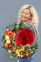 Jesienny Romantyzm, wianek na drzwi z dyniami, śr.46cm