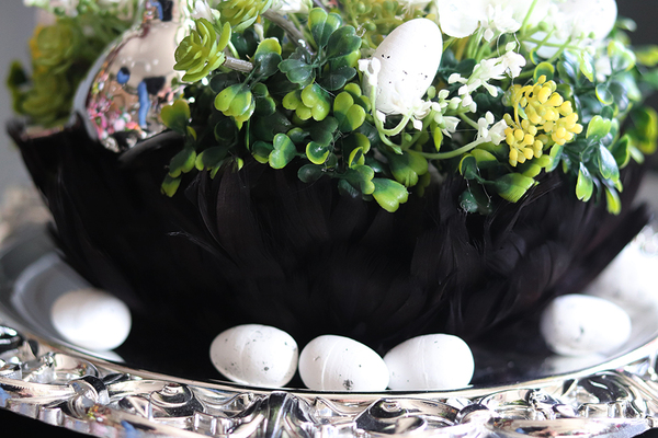 Pióra Glamour, Czerń, wielkanocny stroik, śr. 24/30cm