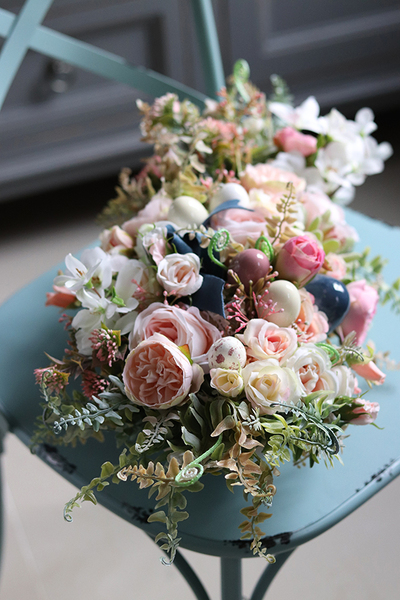 atrakcyjna wielkanocna kompozycja / stroik, Green Canoe Pastels Blue, dł.35cm