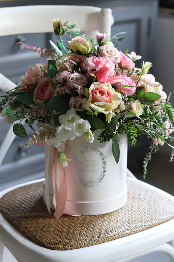 Pink Idylla, elegancki flowerbox w pastelowych barwach, wys.40cm