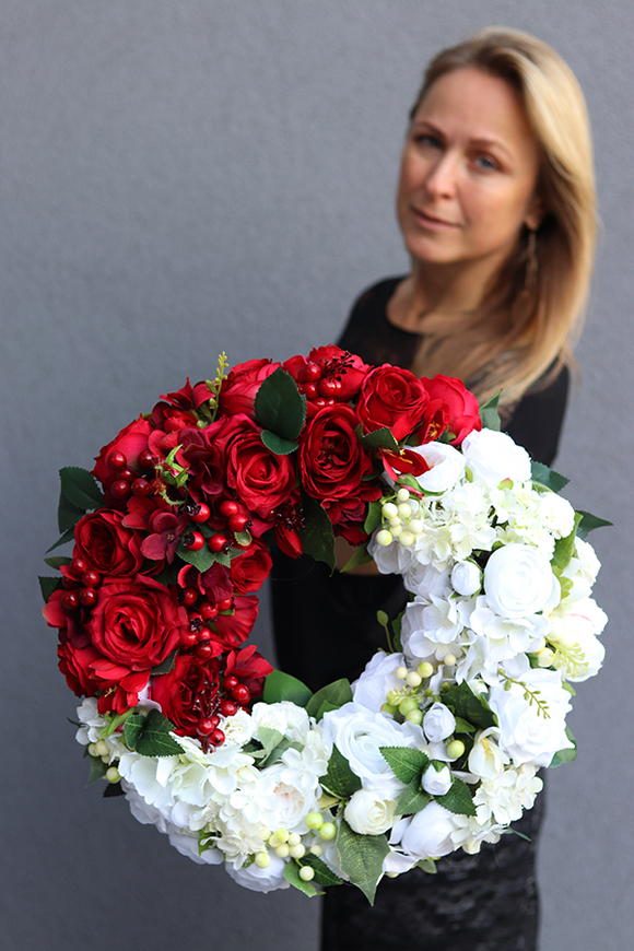 Biel&Czerwień Polonia, bogaty wianek patriotyczny stroik nagrobny, śr.41cm