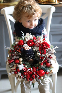 dekoracja zimowa wianek Świąteczny Przepych, śr.34cm