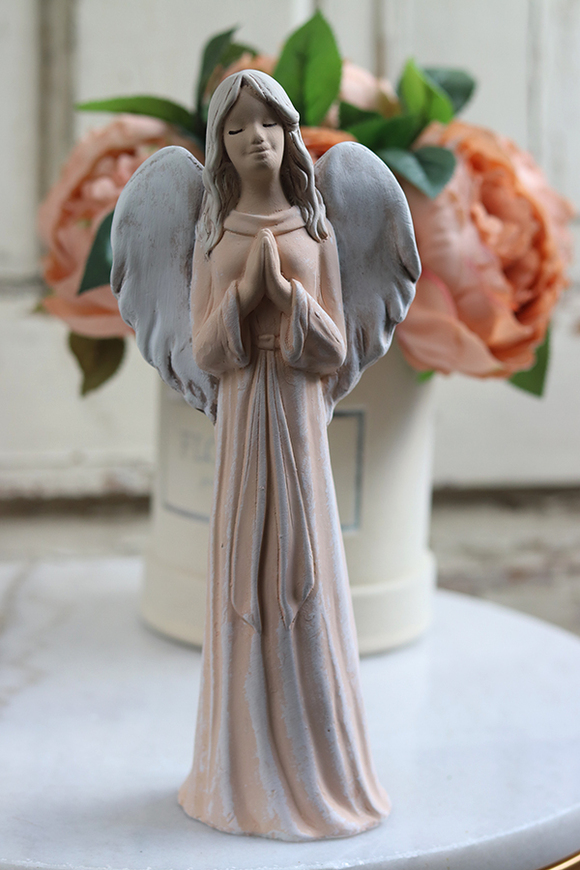 figurka ceramiczna, Uroczy Anioł, beżowy, wys.25cm