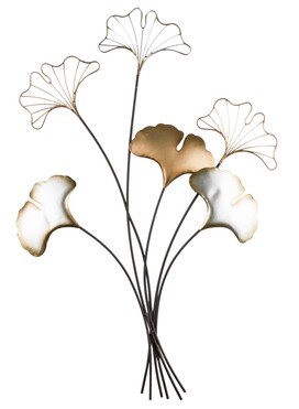 Ginko Glamour A, złoty decor ścienny z miłorzębem, wym.77x38x2cm