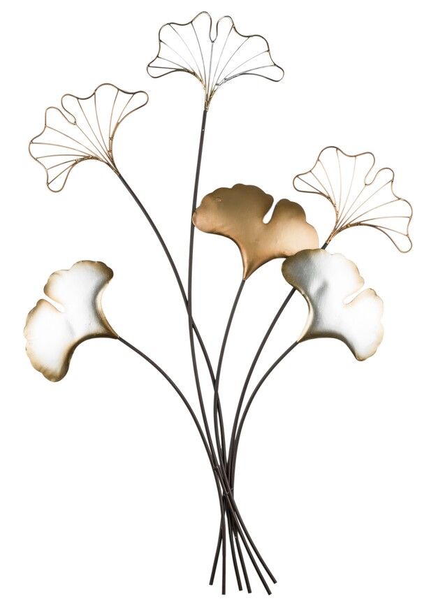 Ginko Glamour A, złoty decor ścienny z miłorzębem, wym.77x38x2cm